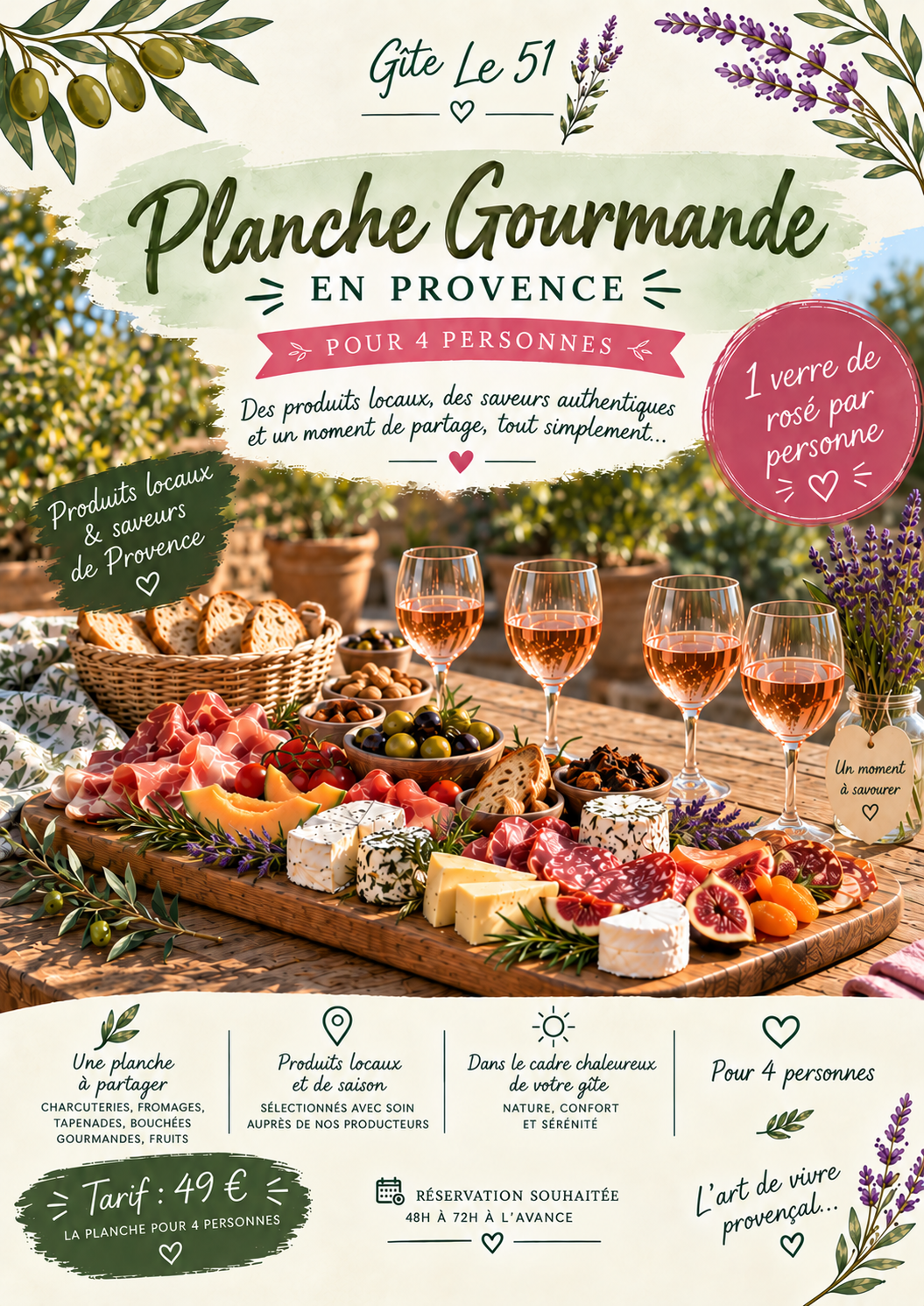 Planche gourmande pour quatre personnes, tarif 49 euros